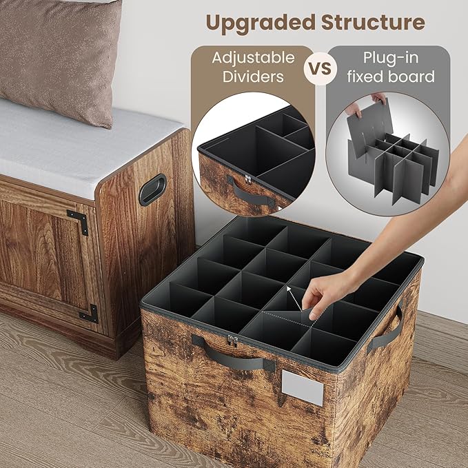 Varhomax Shoe Organizer Box for Closet 2 Pack, Fabric Shoe Storage Bin with Adjustable Dividers & Clear Cover, Holds up 16-32 Pairs of Sneakers & Sandals for Entryway, Cubby (Rust Brown)