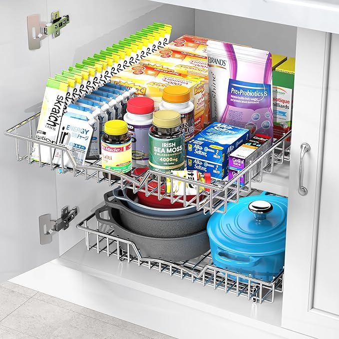 Simple Houseware Under Cabinet Pull Out Sliding Shelf Drawer Organizer, 21" D x 17" W