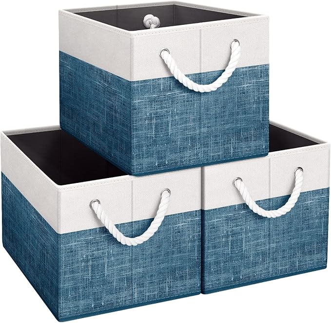 Fab totes Storage Bins 3-Pack, White & Blue