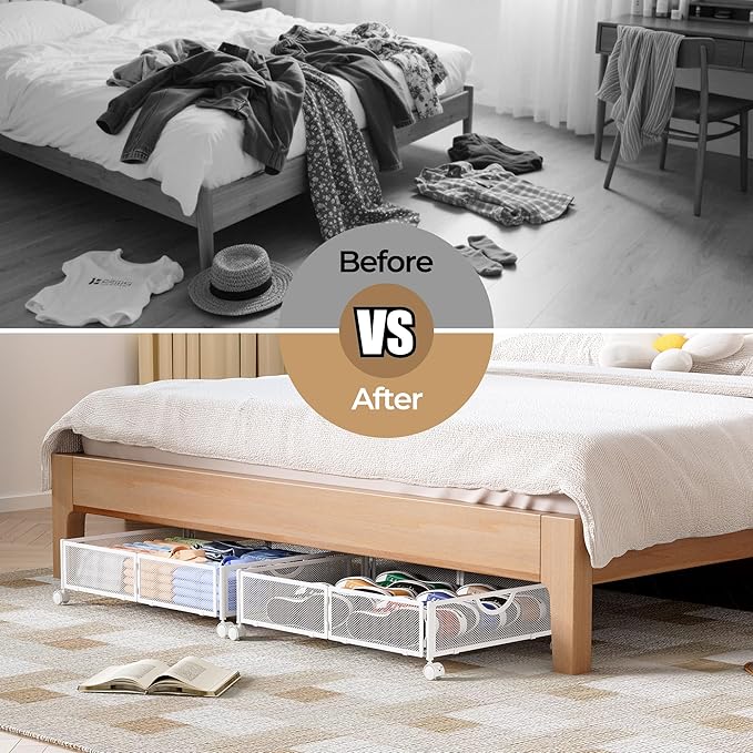Under Bed Storage with Wheels, 2 Pack Under Bed Shoe Storage Organizer Drawer