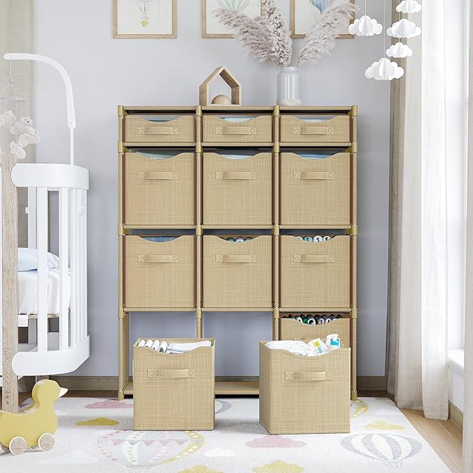Cube Storage Organizer with Storage Bins Included - The Perfect Closet Organizers and Storage Solution. Includes 12 Storage Cubes, Great For Toy Storage, Closet Storage, Clothes Storage (Beige)