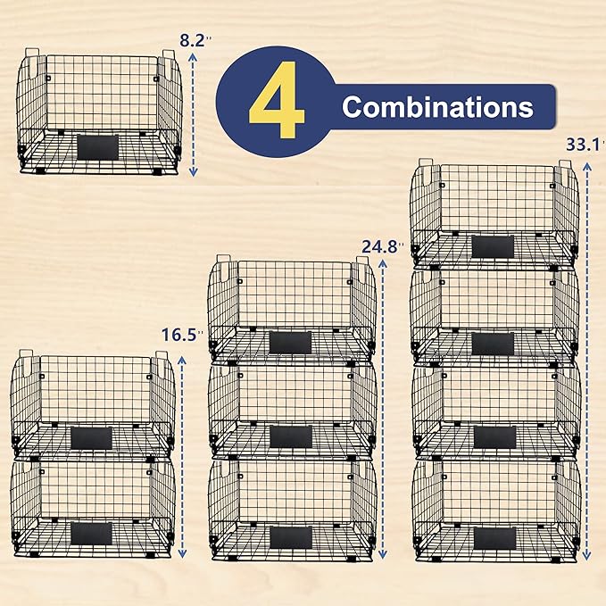 4 PACK XXL Stackable Wire Baskets for Storage Pantry,Fruit Basket For Kitchen Cabinet,16.3''x12''x8.2''Vegetable Fruit Snack Chips Onion Potato Cans Organization, pantry organizers and storage