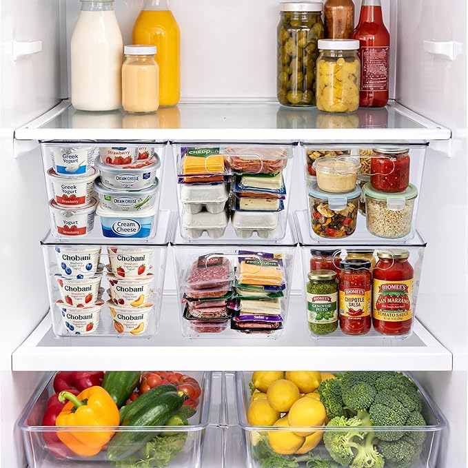 Sorbus Clear Storage Bins with Lids, 8 Pack Large Organization Bins with Handles – Clear Stackable Storage Containers for Storage, Pantry, Fridge, Cabinet, Closet & Kitchen Organization – BPA-Free