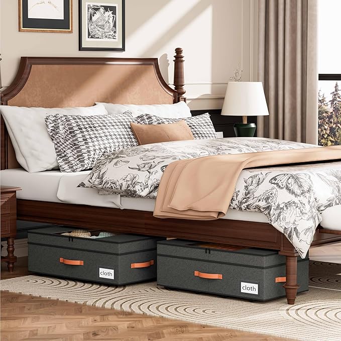 TOSKING 2-Pack Under Bed Storage Drawers with Wheels, 6 Vacuum Bags, Adjustable Height 7.9-10.2", Large 90L/80 lbs Clear Lid, 900D Oxford, Space Saver for Dorm Bedroom, Blankets, Clothes, Shoes, Black