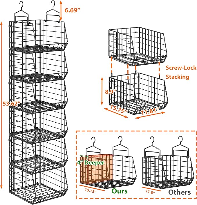 6-Tier Extended Depth Hanging Closet Organizers and Storage for Closet