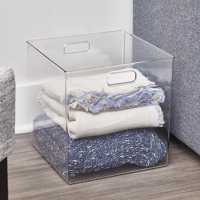 iDesign Pantry Storage Bin, Large Cube Organizer for Cabinet or Fridge, Set of 2, Clear, Made in USA