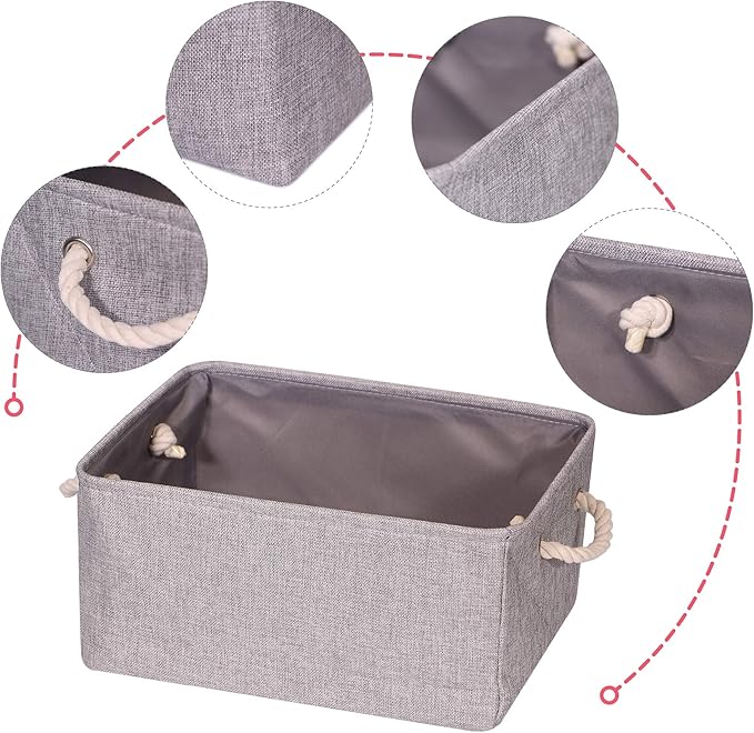 TENABORT 5 Pack Large Storage Basket Bin, Foldable Storage Cube Box Canvas Fabric Collapsible Organizer with Handles for Closet Home Office Clothes Shelf, Grey