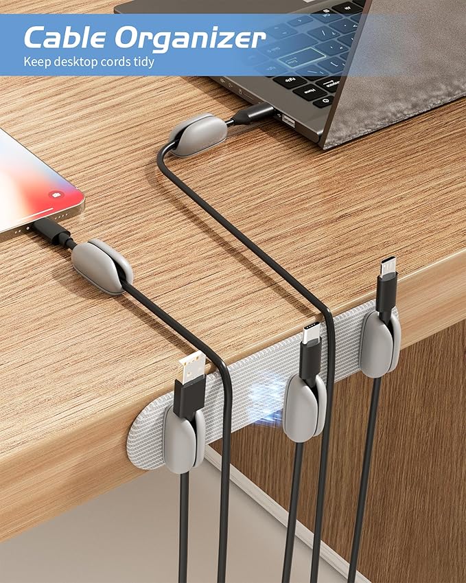 5-Pack Magnetic Cable Clips Cord Organizer, Smoothly Adjustable, Grey