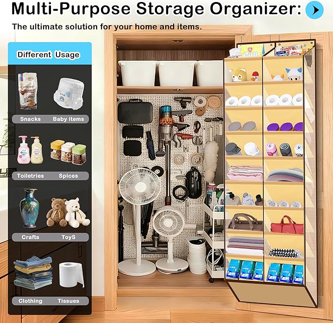 Kotkn 10-Tier Over the Door Shoe Organizer, 20 Pockets Holds 20-30 Pairs, Beige