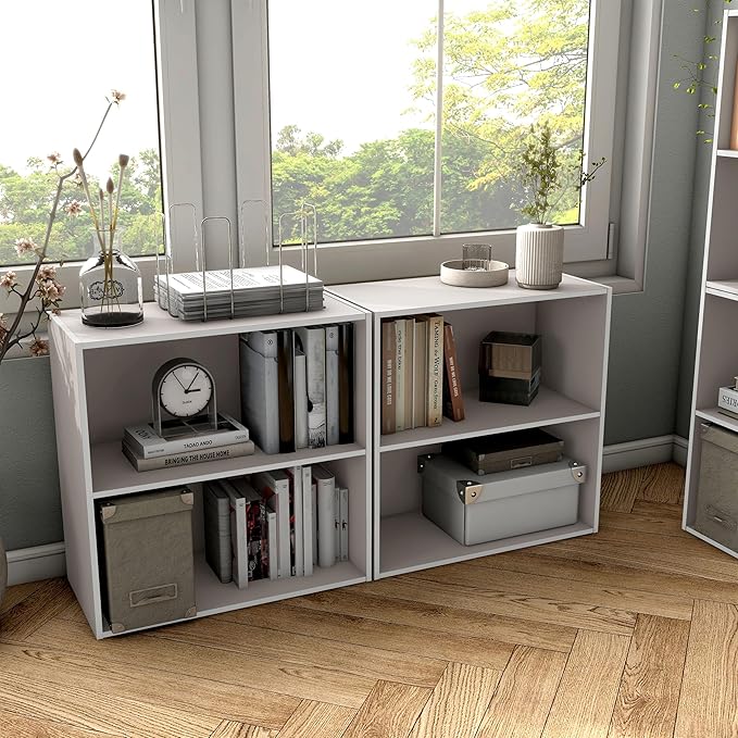 Homes, Inside + Out Apexa 2-Tier Cube Storage Organizer Shelves, Taupe Grey
