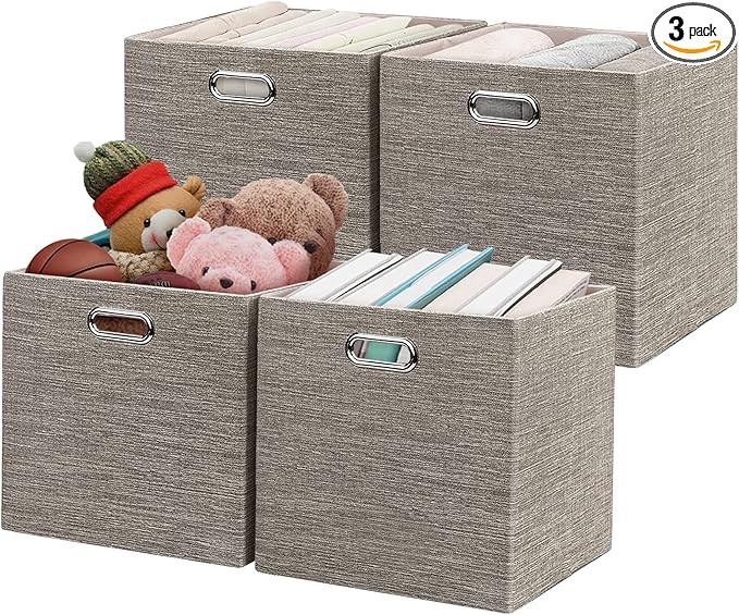 3X Thicker Fabric Storage Cubes 13 inch Collapsible Storage Bins, Coffee