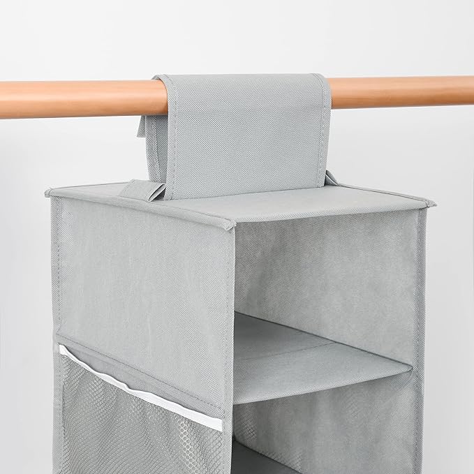 Berdeng Hanging Shoe Organizer for Closet with Side Mesh Pockets，Hat Racks for Baseball Caps，Shoe and Hat Holder & Storage，8-Shelf，Gray，2 Pack