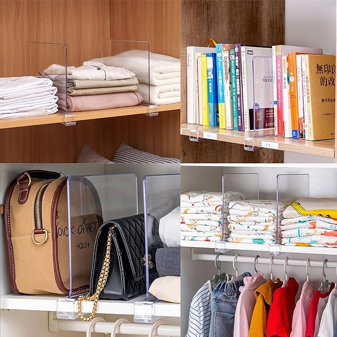 10 Pack Clear Acrylic Shelf Divider for Closet Organization