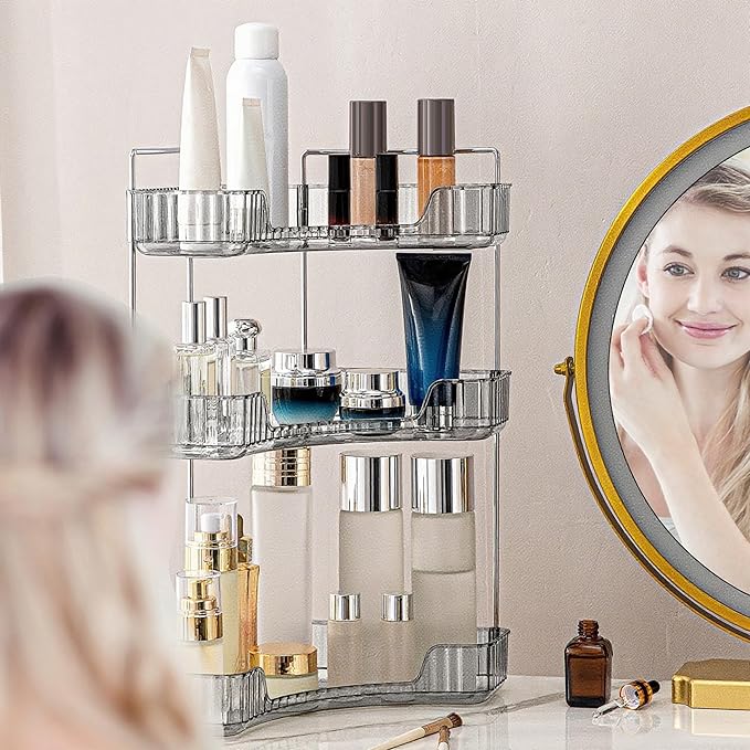 Corner Bathroom Countertop Organizer, Smoky Gray 3 Tiers