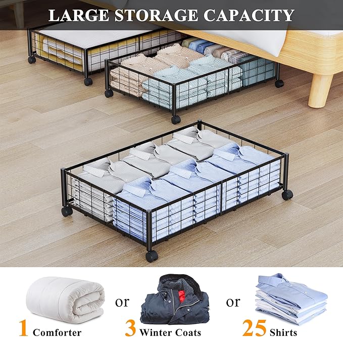 Under Bed Storage with Wheels, 360° Rotating, 2PACK