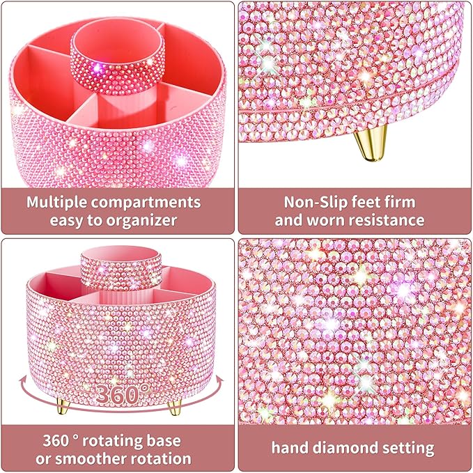 Fanado Bling 360° Rotate Makeup Brush Holder Organizer, Bling dz-Pink