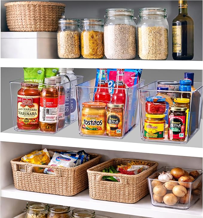 Sorbus Clear Storage Bins, 8 Pack X-Large Organization Bins with Handles – Clear Storage Containers for Storage, Pantry, Fridge, Cabinet, Closet & Kitchen Organization – BPA-Free Plastic