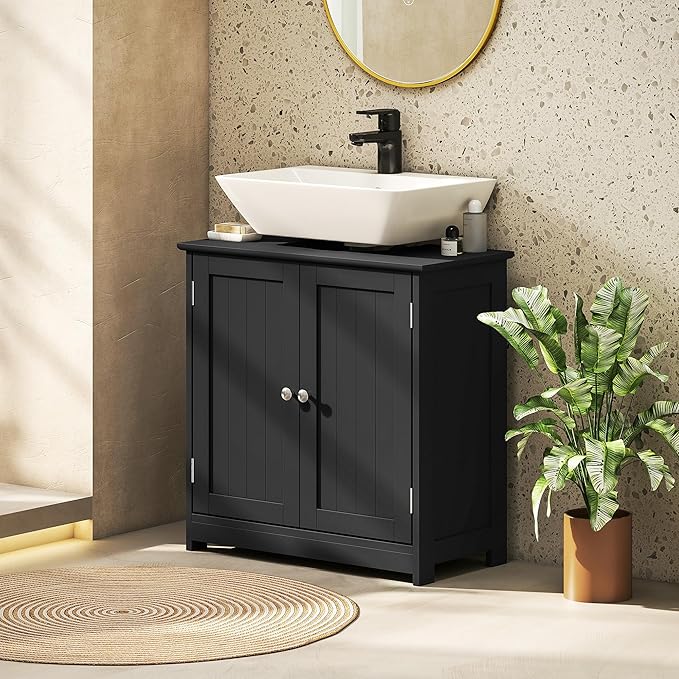 23.5" Pedestal Sink Storage Cabinet, Black