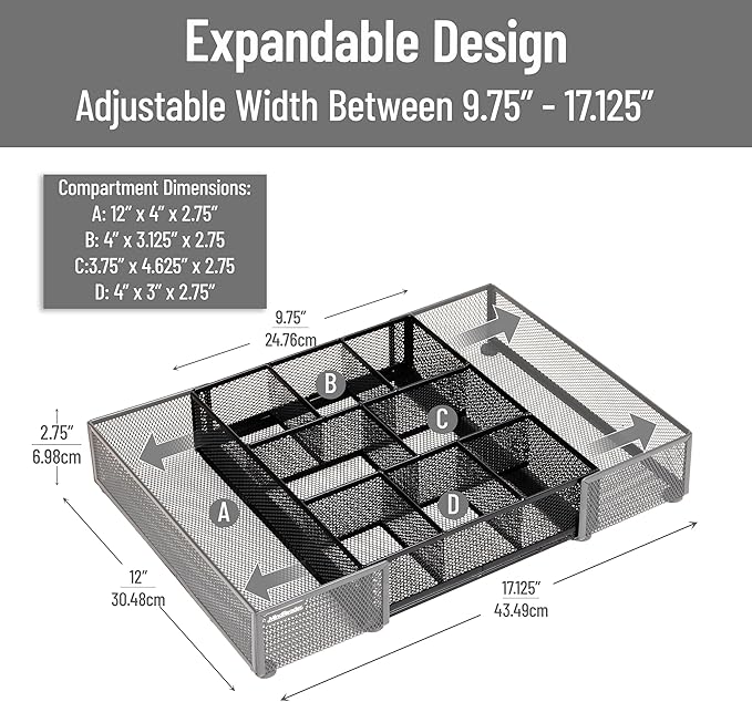 Mind Reader Expandable Mesh Desk Drawer Organizer
