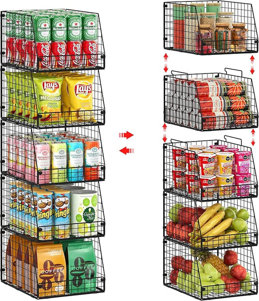5 Pack XXL Stackable Wire Storage Basket