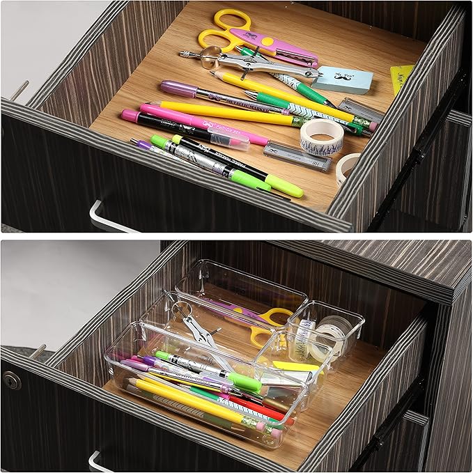 Mr. Pen- Drawer Organizers Set, 5 pcs, Clear Plastic Makeup Drawer Organizer, containers for Organizing, Desk Vanity Organizer, Bathroom Drawer Organizers