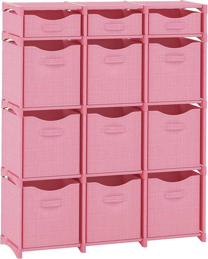 Cube Storage Organizer with Storage Bins Included - The Perfect Closet Organizers and Storage Solution. Includes 12 Storage Cubes, Great For Toy Storage, Closet Storage, Clothes Storage (Pink)