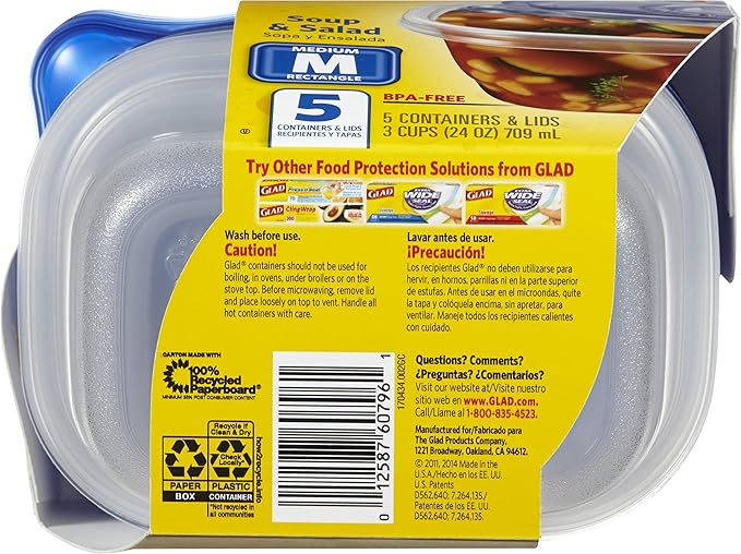 Glad GladWare Medium Rectangle Food Storage Containers with Lids, 6 Pack