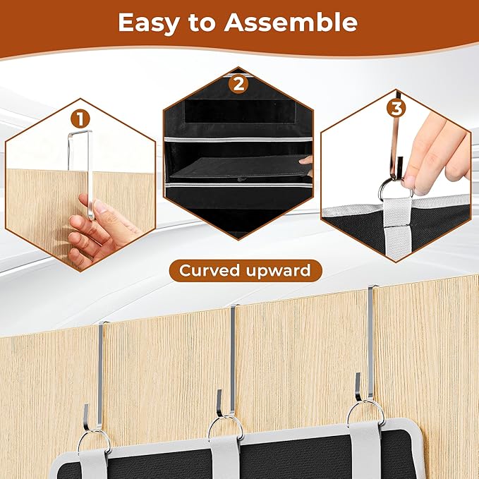 2 Pcak 5 Tier Over The Door Organizer - Large Capacity Behind Door Hanging Shelves with 10 Mesh Pockets and Clear Windows, Closet Organizers and Storage for Bathroom, Bedroom, Nursery, Black