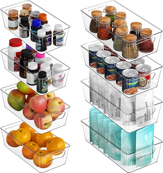 Simple Houseware Pantry Bins Storage Organizer, 8 Packs (4 Medium & 4 Large)