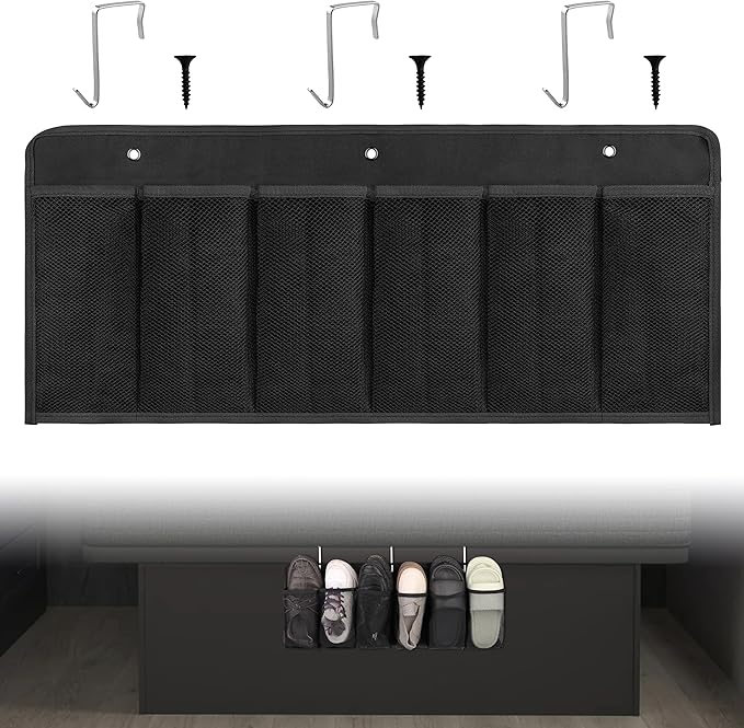 RVZONE RV Shoe Pockets 6 Large Pockets Heavy Hanging Bedside Storage Organizer with Sturdy Hooks Storage Pockets Hangs on bed for Shoes Toys and Tool Accessories