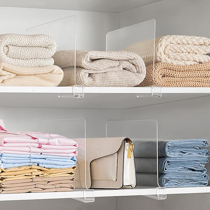 HBlife 9 Pack Clear Shelf Dividers, Vertical Purse Organizer for Closet Perfect for Sweater, Shirts, Handbags in Bedroom and Kitchen, Adjustable Acrylic Bookshelf for Organization