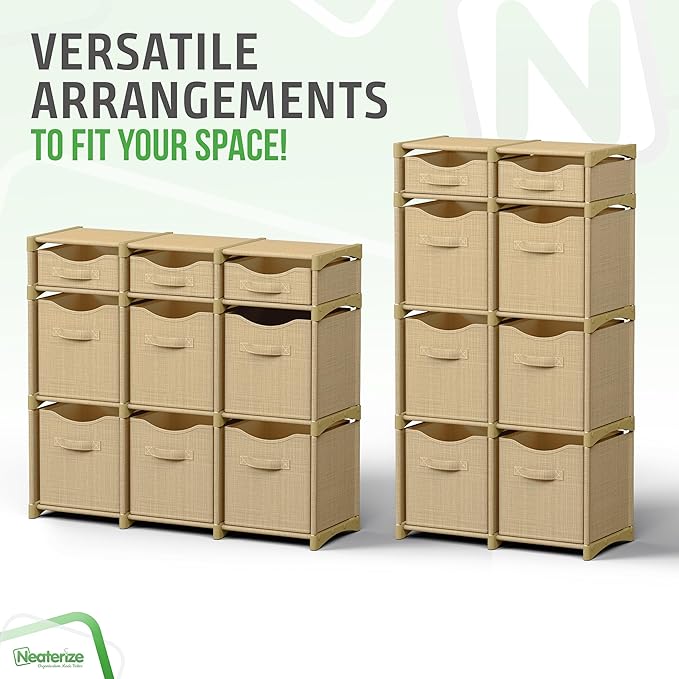 Cube Storage Organizer with Storage Bins Included - The Perfect Closet Organizers and Storage Solution. Includes 9 Storage Cubes, Great For Toy Storage, Closet Storage, Clothes Storage (Beige)