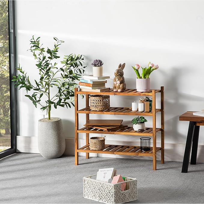RELAX Natural Acacia Wood 2-Tier Folding Shoe Rack