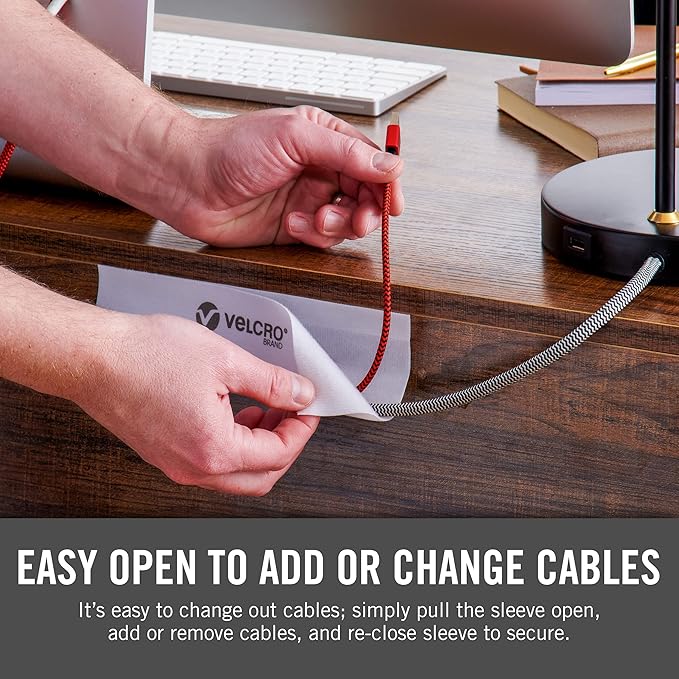 VELCRO Brand Mountable Cable Management Sleeve | Cord Hider Mounts on Walls or Desk | Pefect Wire Organizer for Home or Office | Removable Damage Free Adhesive | 12in White, 2pk, 12in - 2Pk