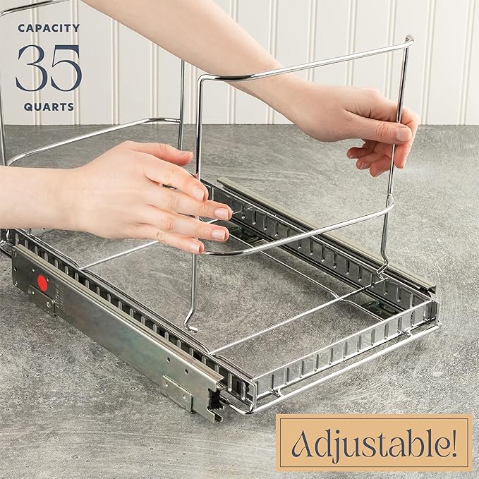HOLDN’ STORAGE Pull-Out Cabinet Trash Can Organizer, Fits 9 Gal/35 Qt Bins, Heavy-Duty Chrome Frame, Soft-Close Slide, Adaptable Mounting Options, Fits 12”+ Cabinet Opening, Bin Not Included