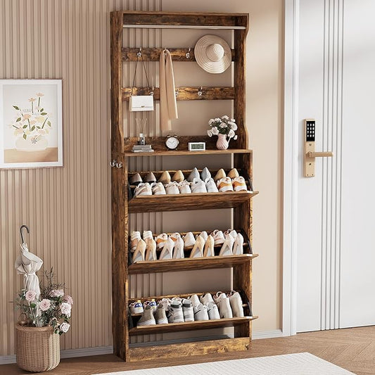 Shoe Storage Cabinet, Brown, 78.74" x 31.5" x 9.37"