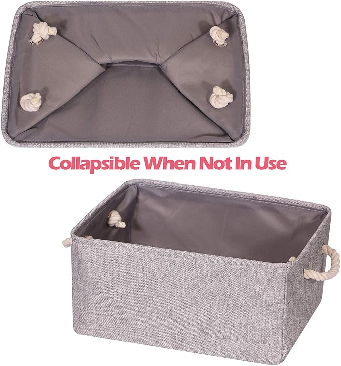 TENABORT 5 Pack Large Storage Basket Bin, Foldable Storage Cube Box Canvas Fabric Collapsible Organizer with Handles for Closet Home Office Clothes Shelf, Grey