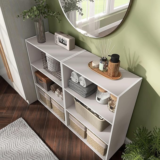 Homes: Inside + Out Apexa 3-Tier Cube Storage Organizer Shelves, Stackable Wood Bookcase Fits Cubby Bins for Organization, Dorm Teen Room Decor & Home Office, Taupe Grey