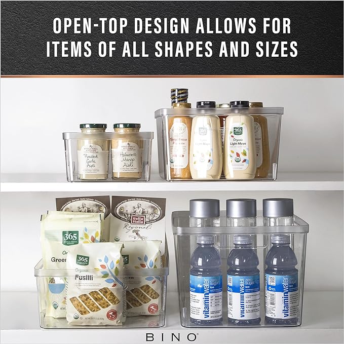 BINO | Plastic Storage Bins, Square - 3 Pack | THE LUCID COLLECTION | Multi-Use Bins | Built-In Handles | BPA-Free | Clear Containers | Fridge Organizer | Pantry & Home Organization