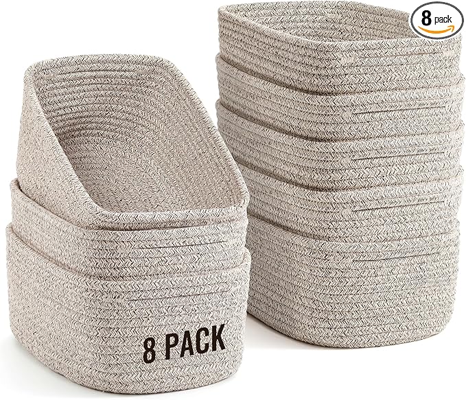 8 Pack Small Storage Baskets for Organizing, 11.5"x7.5"x4.7"-Brown