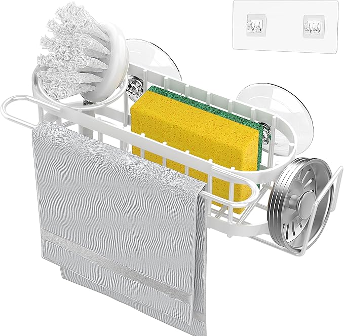 Cisily Kitchen Sink Caddy Sponge Holder in The Sink, Suction cup-Silver