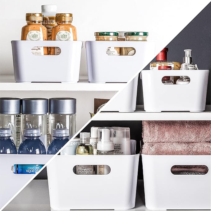 Plastic Storage Bins, Small 2 Pack, White, THE SOHO COLLECTION