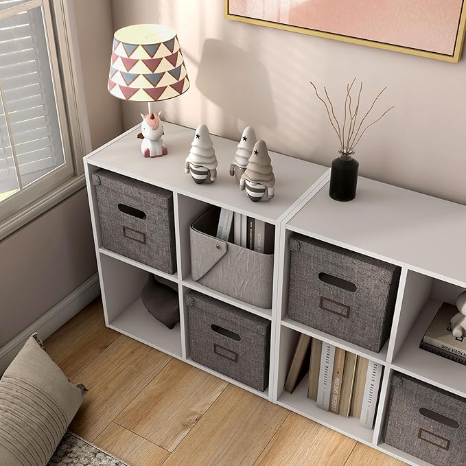 Homes: Inside + Out Apexa 4-Cube Storage Organizer Shelves, Stackable Wood Bookcase Fits Cubby Bins for Organization, Dorm Teen Room Decor & Home Office, Taupe Grey