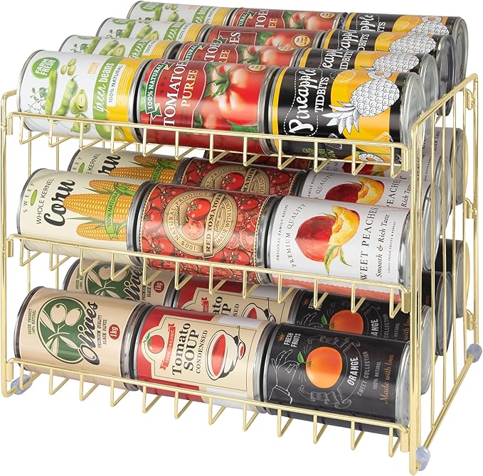 Kitchen Details 3 Tier Can Storage Organizer Rack in Gold