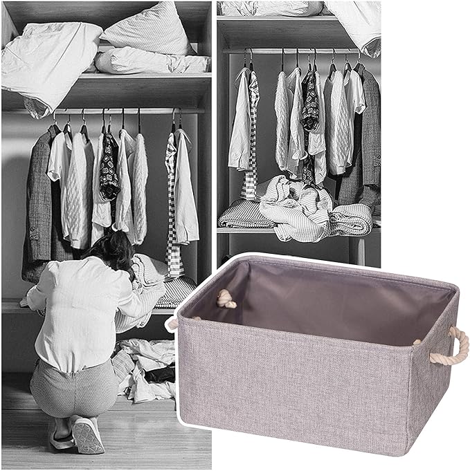 TENABORT 5 Pack Large Storage Basket Bin, Foldable Storage Cube Box Canvas Fabric Collapsible Organizer with Handles for Closet Home Office Clothes Shelf, Grey