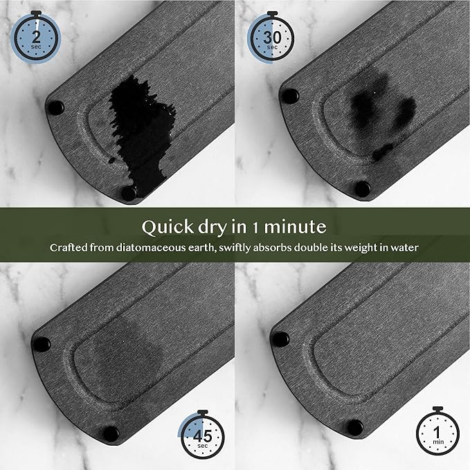 2PCS Water Absorbing Stone Soap Tray for Kitchen Bathroom Sink, Quick Dry Diatomaceous Earth Drying Rack and Shower Caddy, Soap Dispenser and Sponge Holder Organizer for Countertop, TWINKLE MOMENT; Dark Gray