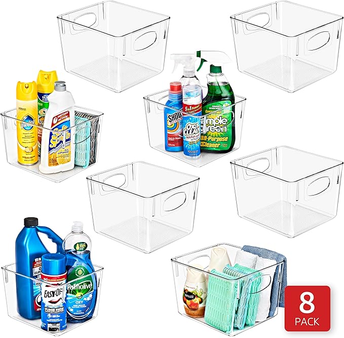 8 Pack Medium Clear Plastic Storage Bins