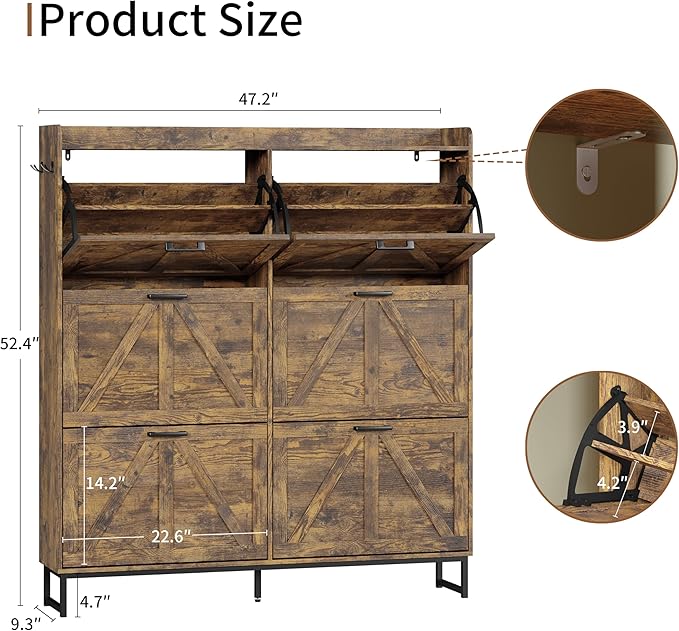 Shoe Cabinet with 6 Flip Drawers, Brown