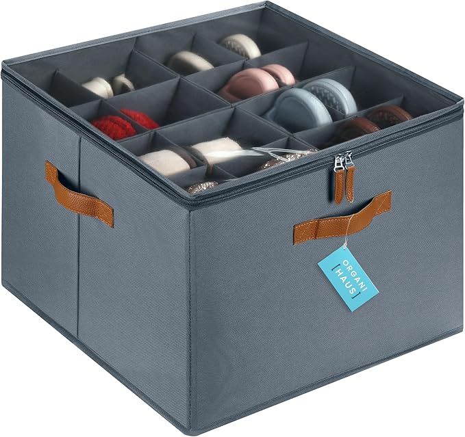 Large Shoe Storage Bin for Closet, Shoe Organizer Box Fits up to 16 Pairs, Grey