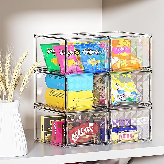 Delamu 8 Pack Stackable Storage Drawers, Makeup Skincare Holder Vanity Storage Organizer, Plastic Drawers For Vanity Desk, Undersink, Kitchen Cabinet, Pantry, Clear, Ideal Gifts for Women